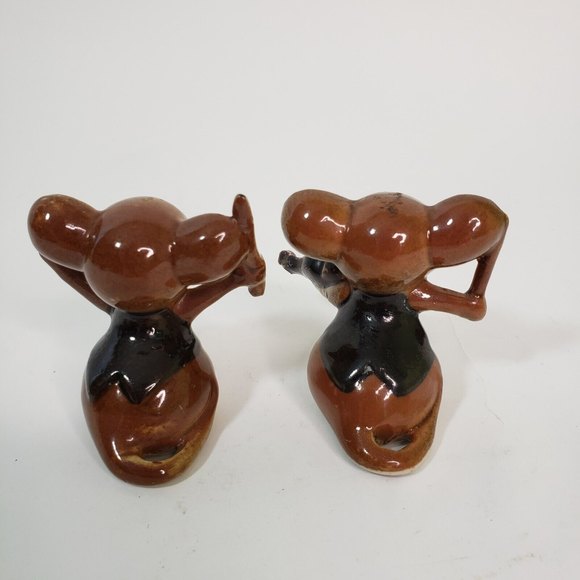Pair Vintage Ceramic Mice Mouse Figurines Violin Conductor 2.5" Anthropomorphic - Picture 4 of 6